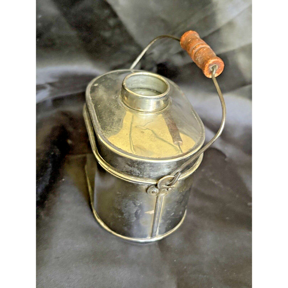 Antique Salesman Sample Miner's Lunch Box 3" Tall x 3.5" Wide Wooden Handle - Picture 6 of 16